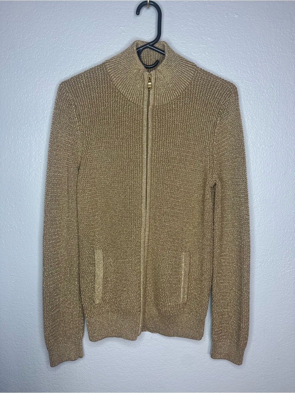 Lauren Ralph Lauren Zip-Front Knit Cardigan Sweater in Camel